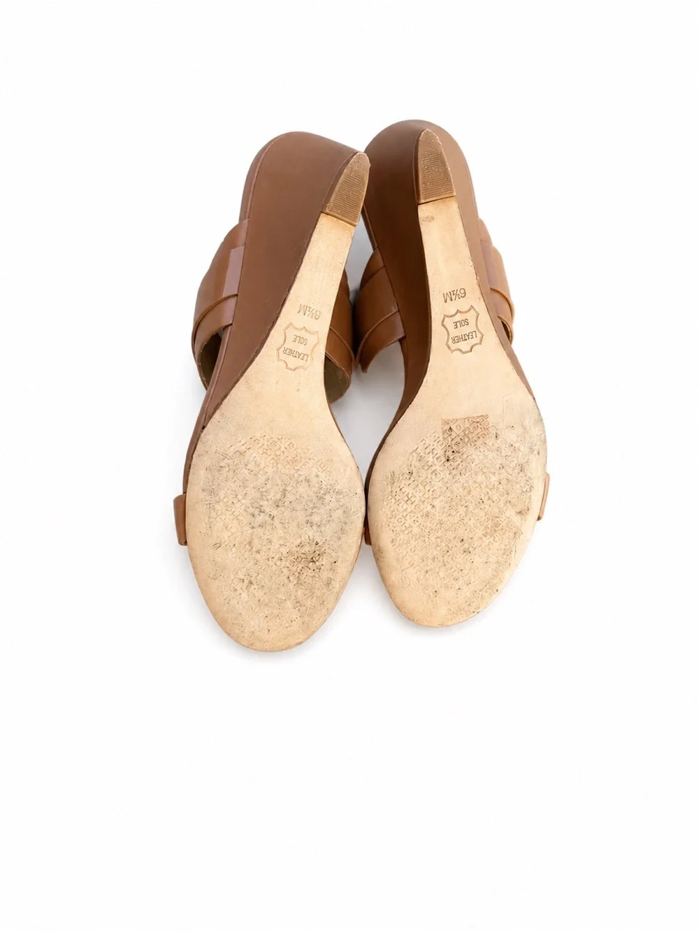 Tory Burch Double T Leather Wedge Slide Sandals – Tan/Camel – Women’s Size 6.5M